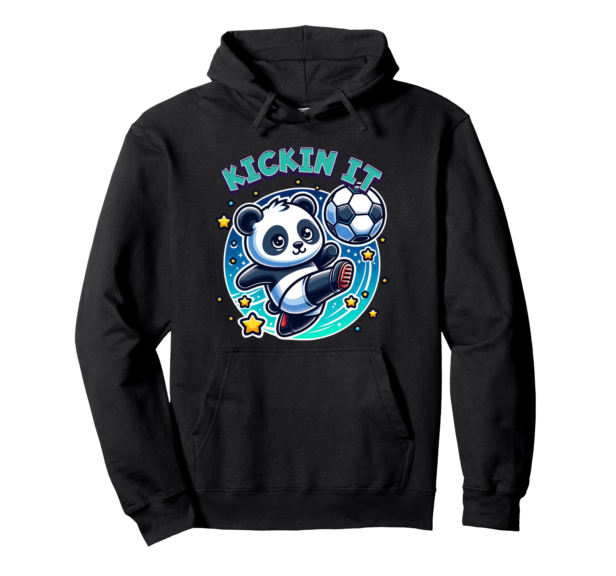 Kickin It Soccer Player Panda Ball Hoodie - Graphic Print for Adults - T-Shirt, Sweatshirt, Hoodie