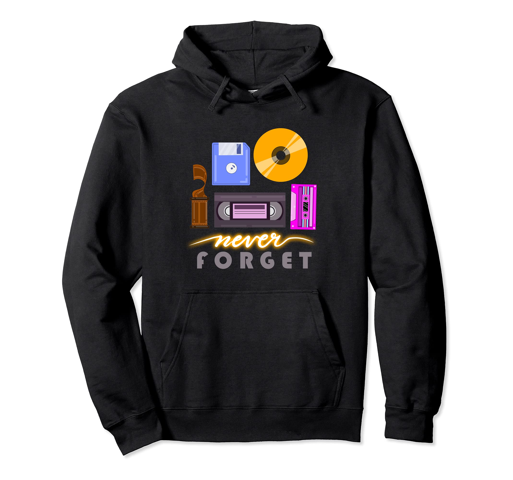 Never Forget Cassette Tape Floppy Disk Hoodie - Trendy Graphic Men Women - T-Shirt, Sweatshirt, Hoodie