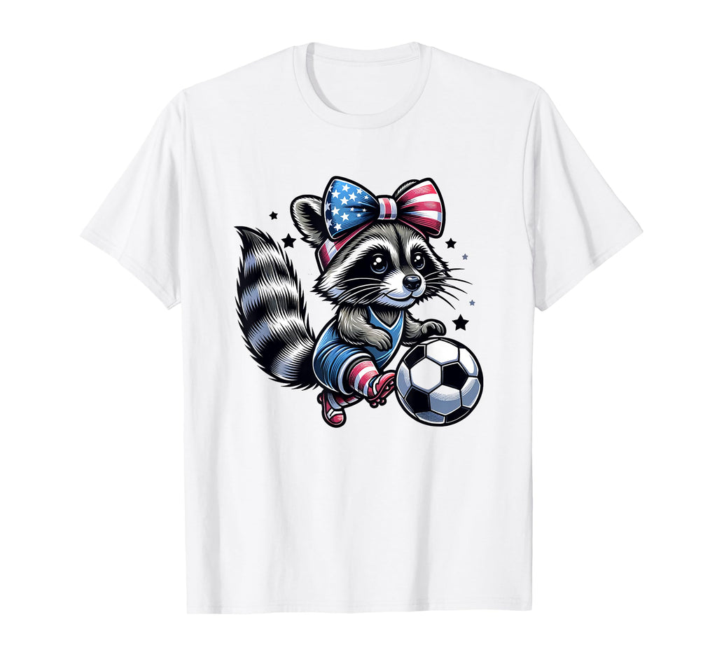 Raccoon Playing Soccer Coquette Bow Usa T-Shirt - Trendy Graphic Unisex - T-Shirt, Sweatshirt, Hoodie