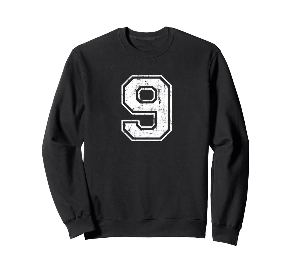 Number 9 Nine Distressed Sports Sweatshirt - Trendy Graphic for Adults - T-Shirt, Sweatshirt, Hoodie