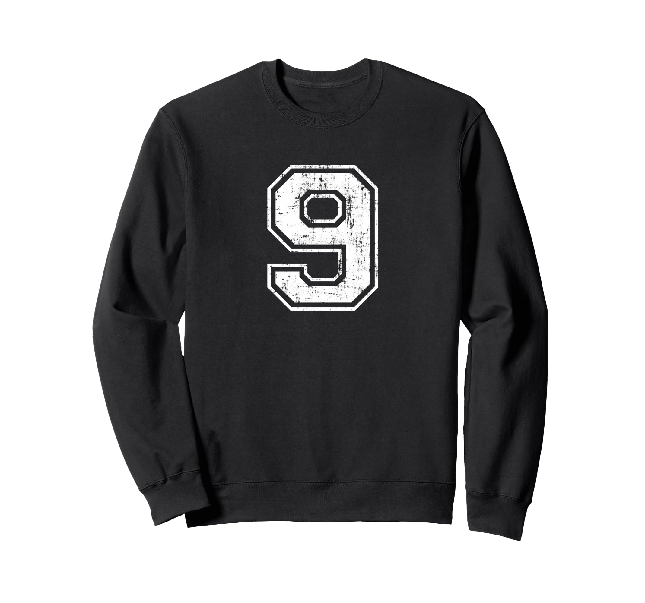 Number 9 Nine Distressed Sports Sweatshirt - Trendy Graphic for Adults - T-Shirt, Sweatshirt, Hoodie