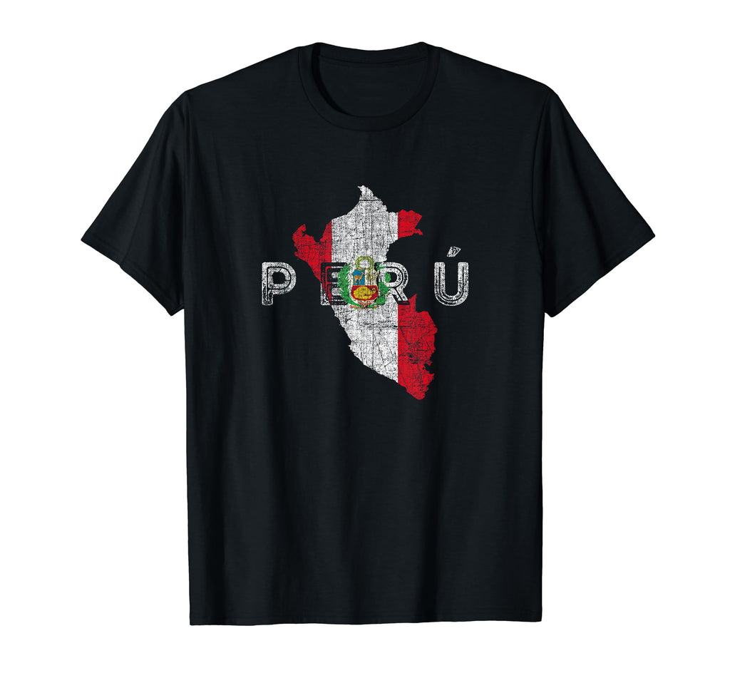 Peruvian Map And Flag Distressed T-Shirt - Aesthetic Graphic for Adults - T-Shirt, Sweatshirt, Hoodie