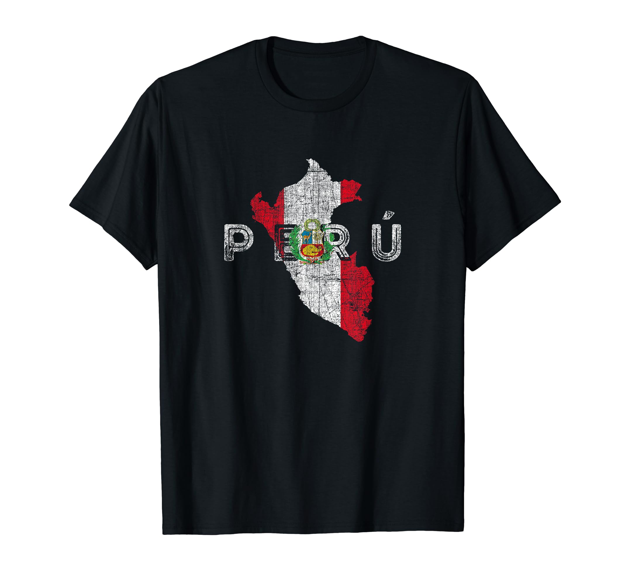 Peruvian Map And Flag Distressed T-Shirt - Aesthetic Graphic for Adults - T-Shirt, Sweatshirt, Hoodie