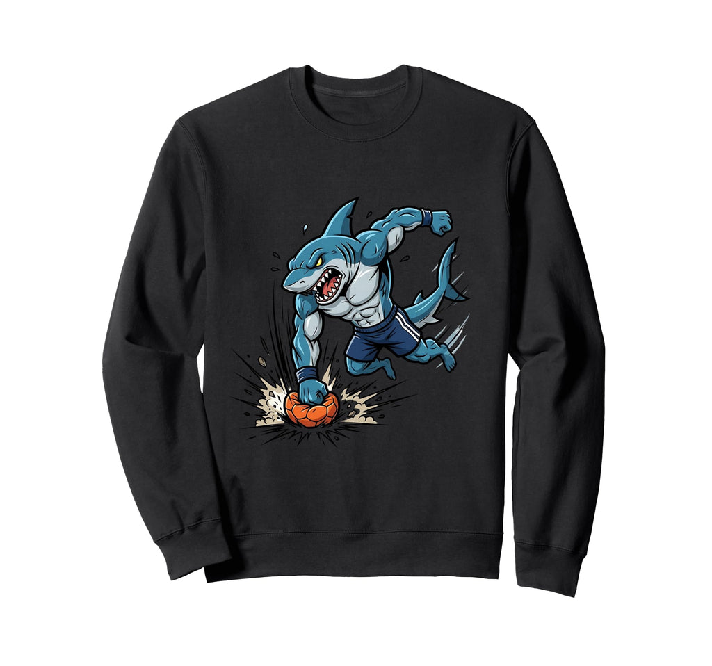 Shark Soccer Striker Cartoon Sweatshirt - Custom Art Print Men Women - T-Shirt, Sweatshirt, Hoodie