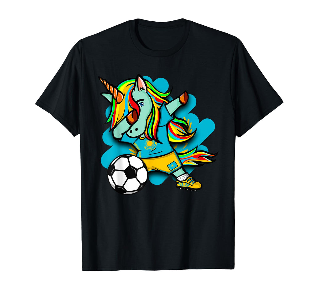 Dabbing Unicorn Kazakhstan Soccer Lovers T-Shirt - Graphic Print Unisex - T-Shirt, Sweatshirt, Hoodie