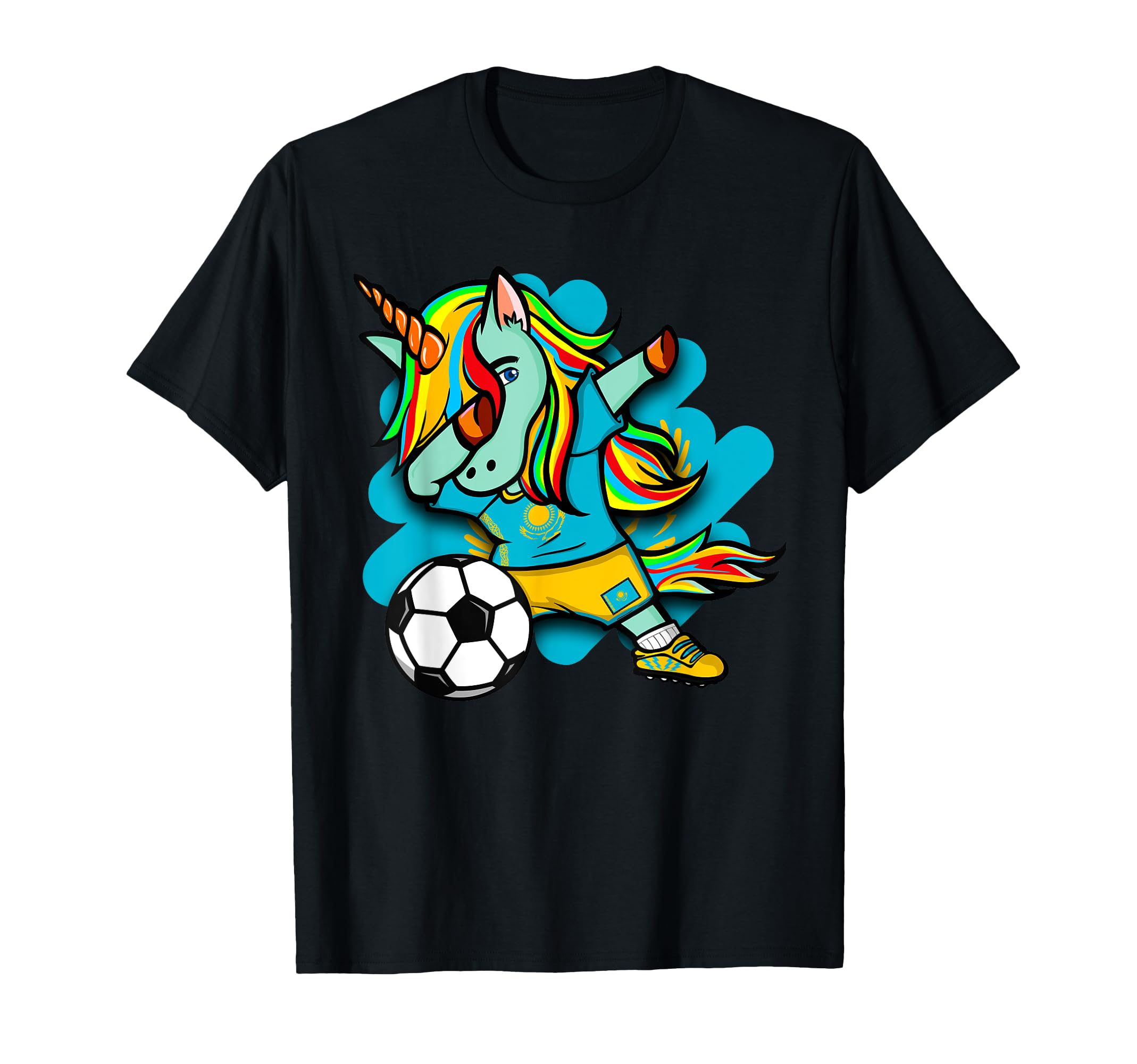 Dabbing Unicorn Kazakhstan Soccer Lovers T-Shirt - Graphic Print Unisex - T-Shirt, Sweatshirt, Hoodie