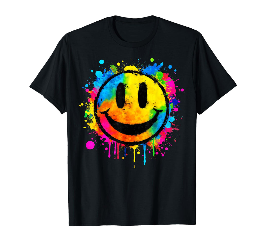 Paint Splash Happy Smile Face 70S Tie T-Shirt - Custom Art Print Unisex - T-Shirt, Sweatshirt, Hoodie
