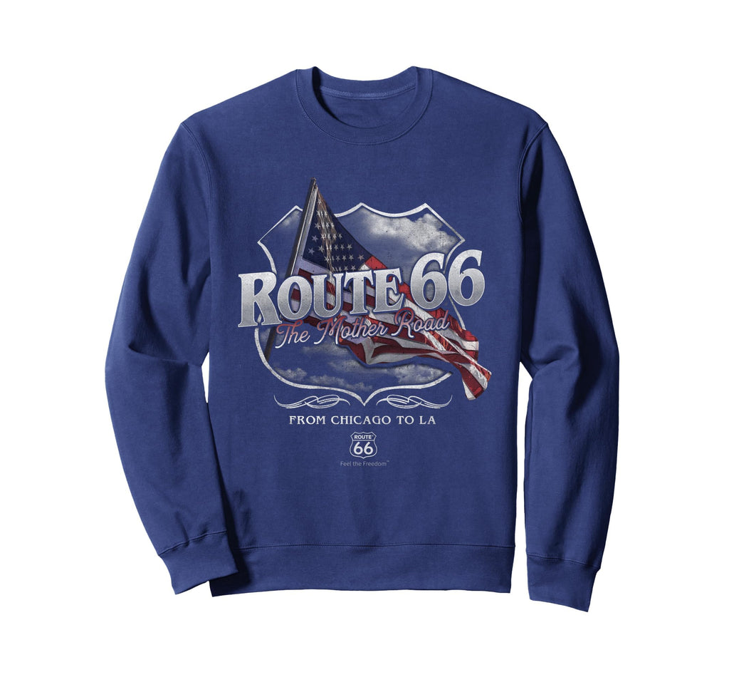 Route 66 Mother Road American Flag Sweatshirt - Fun Novelty Design Unisex - T-Shirt, Sweatshirt, Hoodie