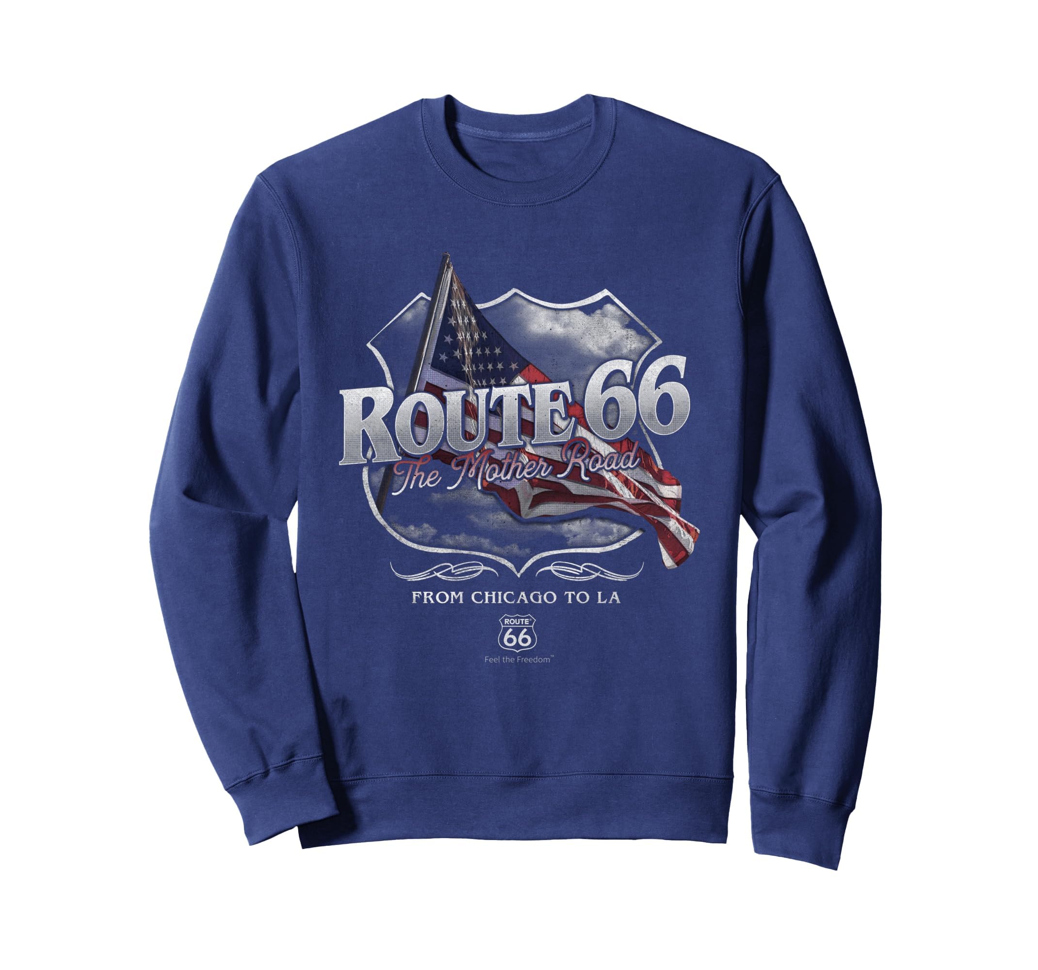Route 66 Mother Road American Flag Sweatshirt - Fun Novelty Design Unisex - T-Shirt, Sweatshirt, Hoodie