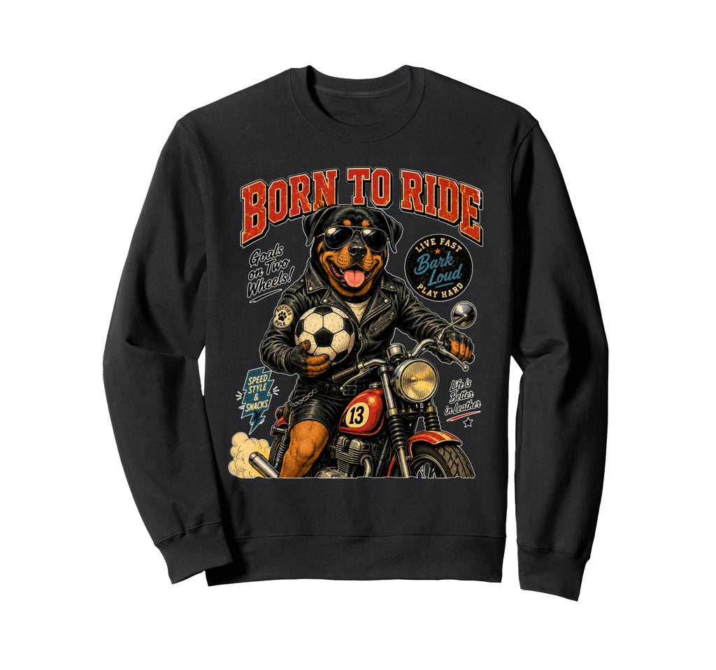 Rottweiler Ride Motorbike Love Sweatshirt - Aesthetic Graphic for Adults - T-Shirt, Sweatshirt, Hoodie
