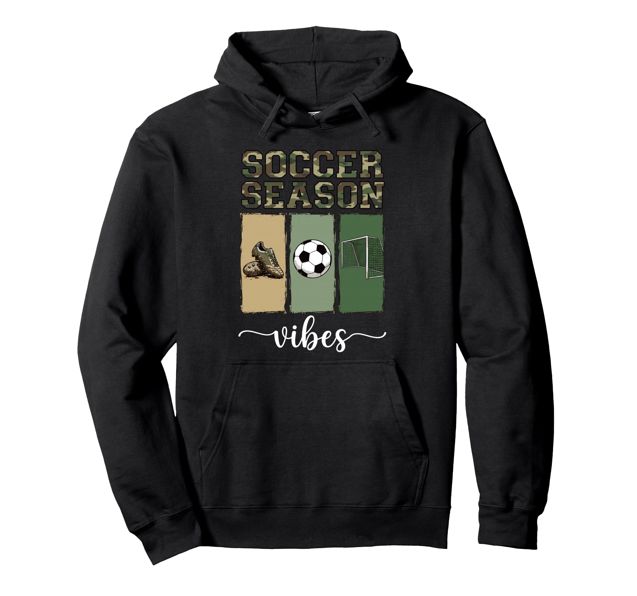 Camo Soccer Season Goal And Cleats Art Hoodie - Graphic Print for Adults - T-Shirt, Sweatshirt, Hoodie