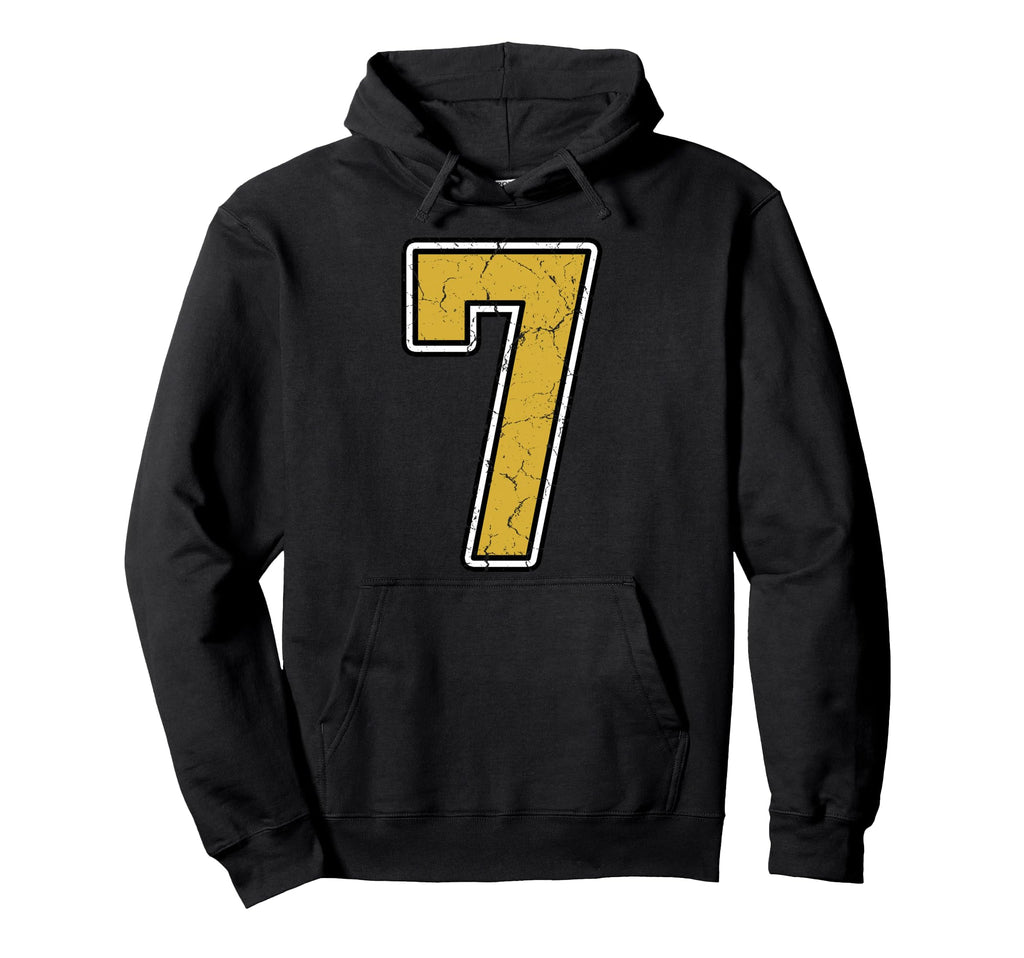 Old Gold Black White Sports Number 7 Hoodie - Streetwear Style for Adults - T-Shirt, Sweatshirt, Hoodie