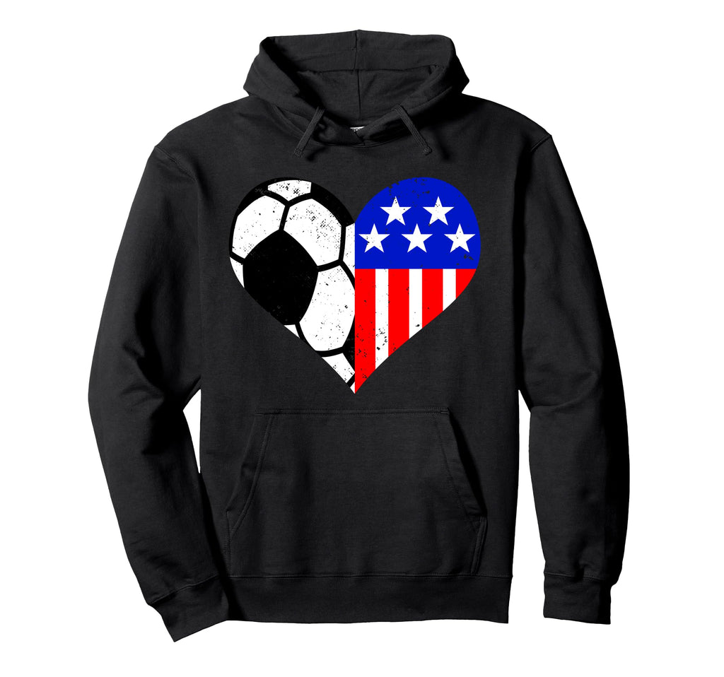Soccer Heart American Flag Funny Patriotic Hoodie - Novelty Apparel Unisex - T-Shirt, Sweatshirt, Hoodie