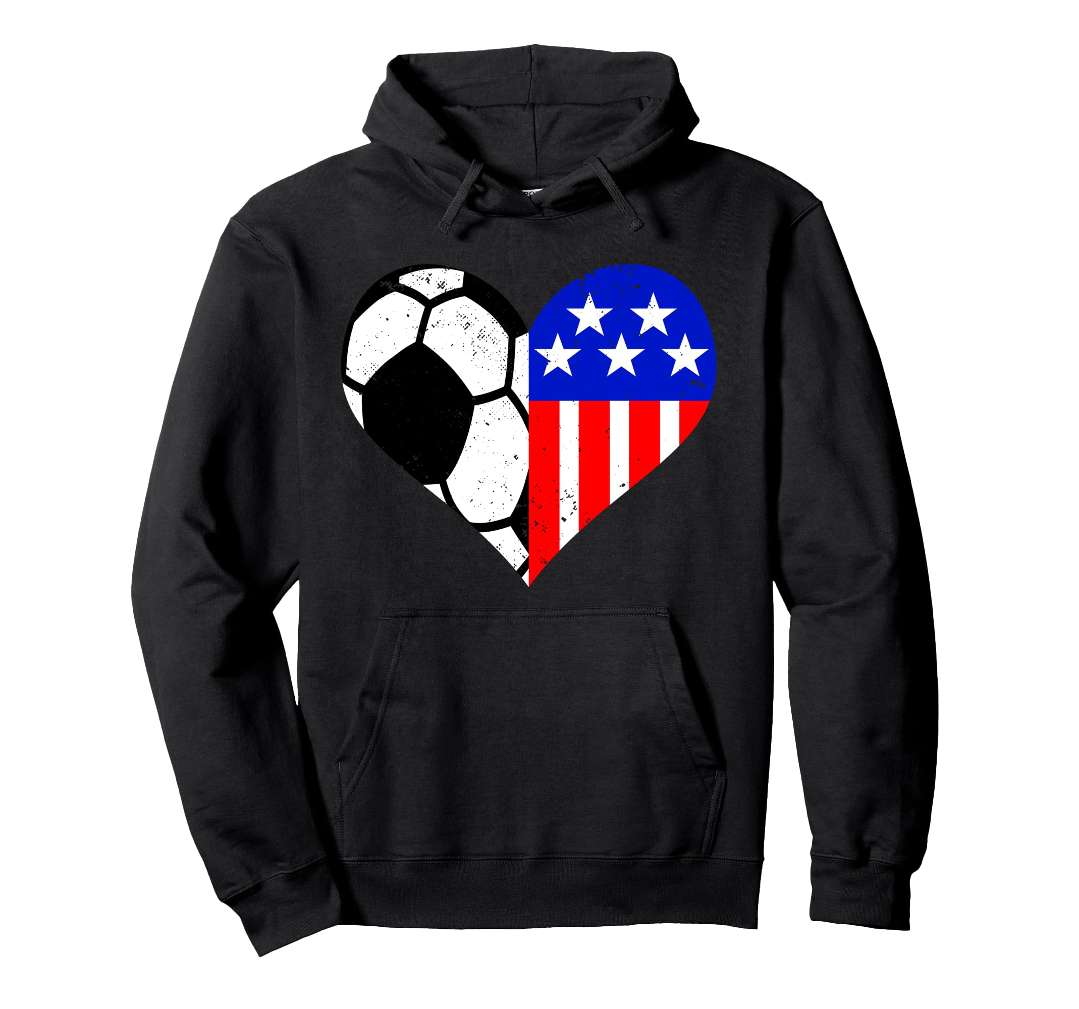 Soccer Heart American Flag Funny Patriotic Hoodie - Novelty Apparel Unisex - T-Shirt, Sweatshirt, Hoodie