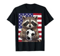 Raccoon Holding Soccer Ball American Flag T-Shirt - Graphic Print Unisex - T-Shirt, Sweatshirt, Hoodie
