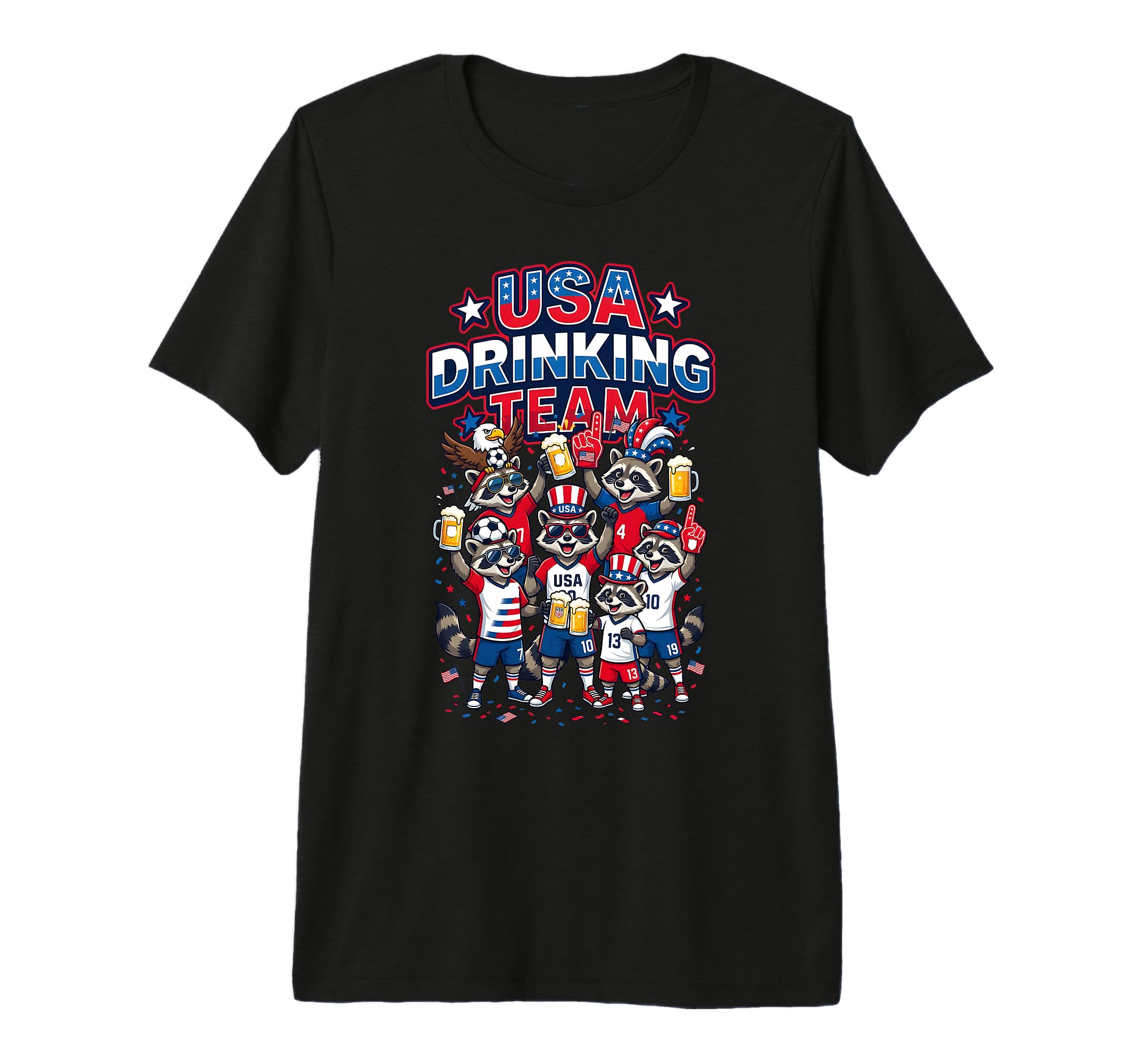 Usa Drinking Team Raccoon Soccer T-Shirt - Trendy Graphic Men Women - T-Shirt, Sweatshirt, Hoodie