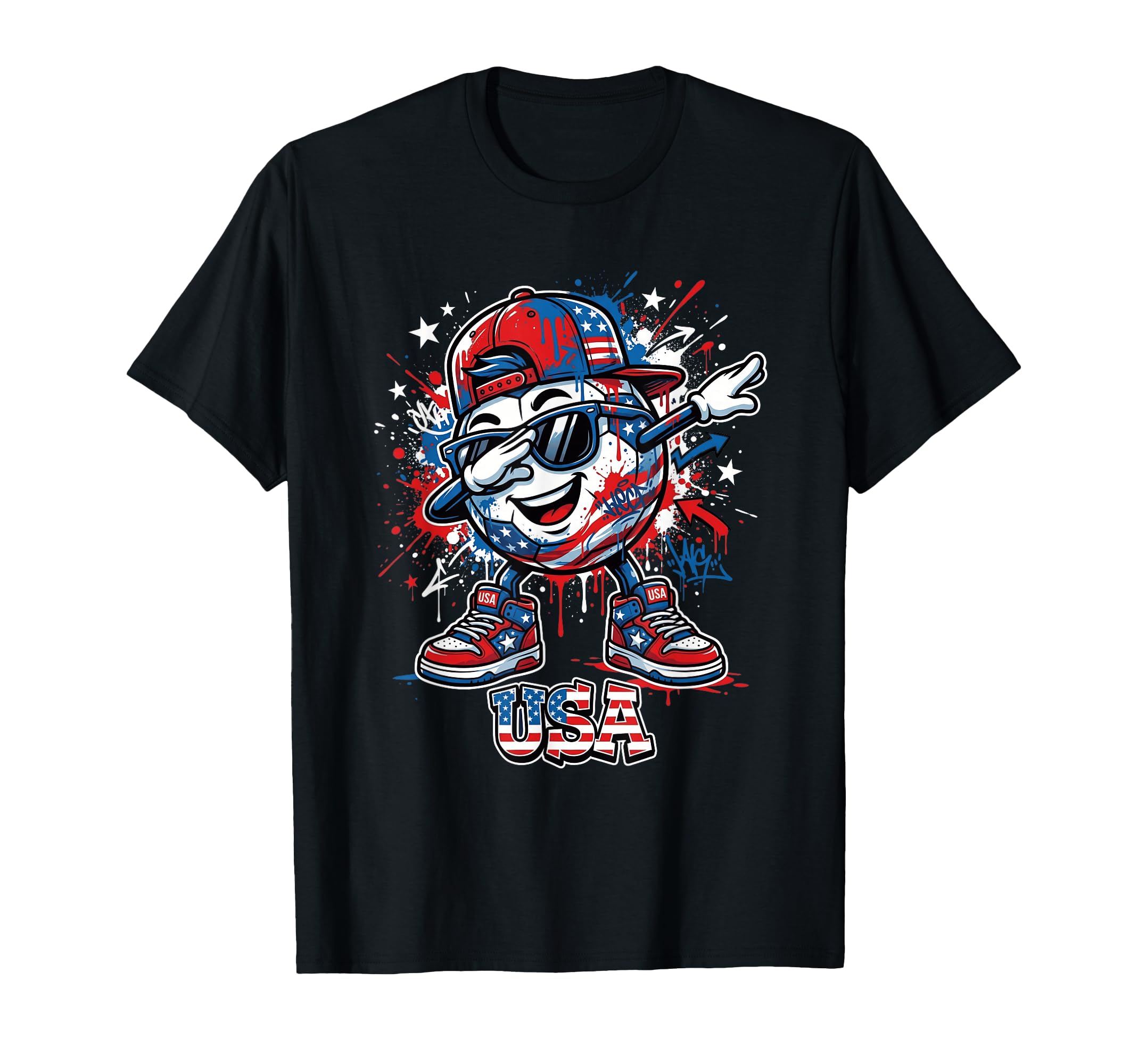 Us Dabbing Soccer Ball Graffiti Drip T-Shirt - Novelty Apparel Men Women - T-Shirt, Sweatshirt, Hoodie