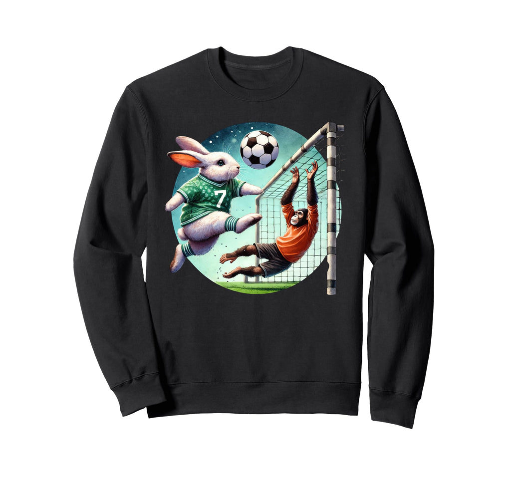 Bunny Kicks Soccer Ball Past Sweatshirt - Minimalist Print for Adults - T-Shirt, Sweatshirt, Hoodie