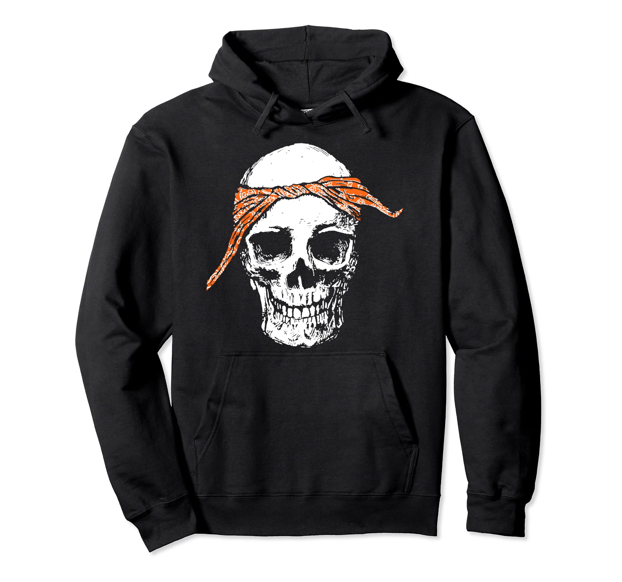 Hiphop Skull Orange Do Rag Bandana Old Hoodie - Novelty Apparel for Adults - T-Shirt, Sweatshirt, Hoodie
