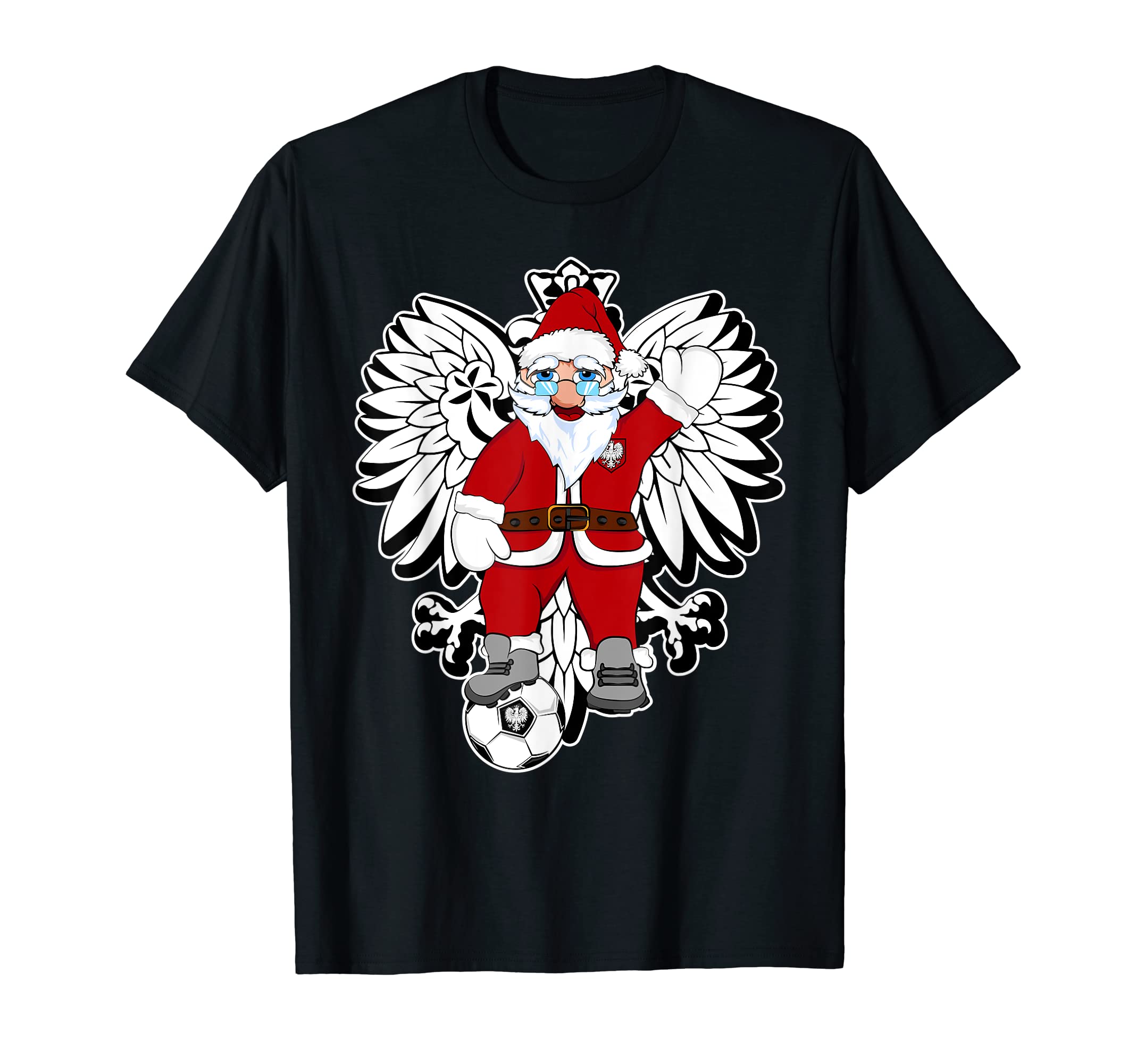 Soccer Clause Santa Soccer Ball Polish T-Shirt - Graphic Print Unisex - T-Shirt, Sweatshirt, Hoodie