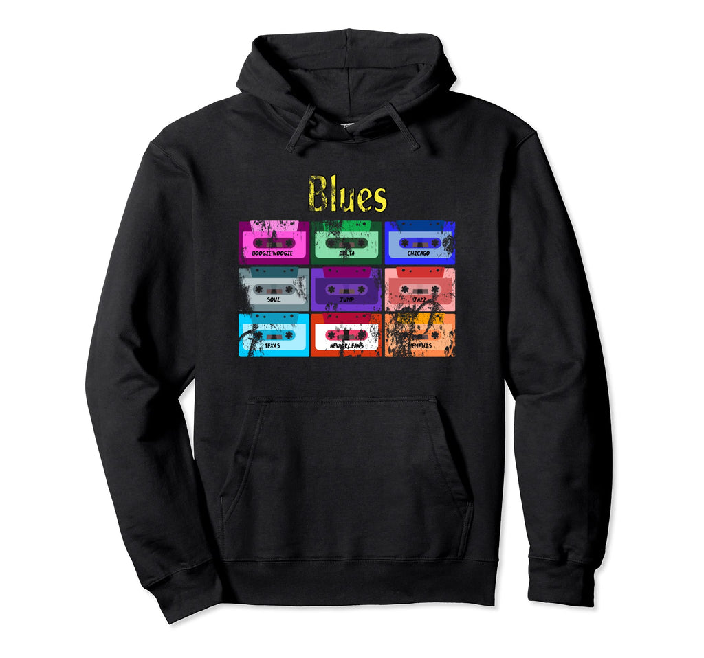 Blues Cassette Mix Tapes Distressed Hoodie - Fun Novelty Design for Adults - T-Shirt, Sweatshirt, Hoodie