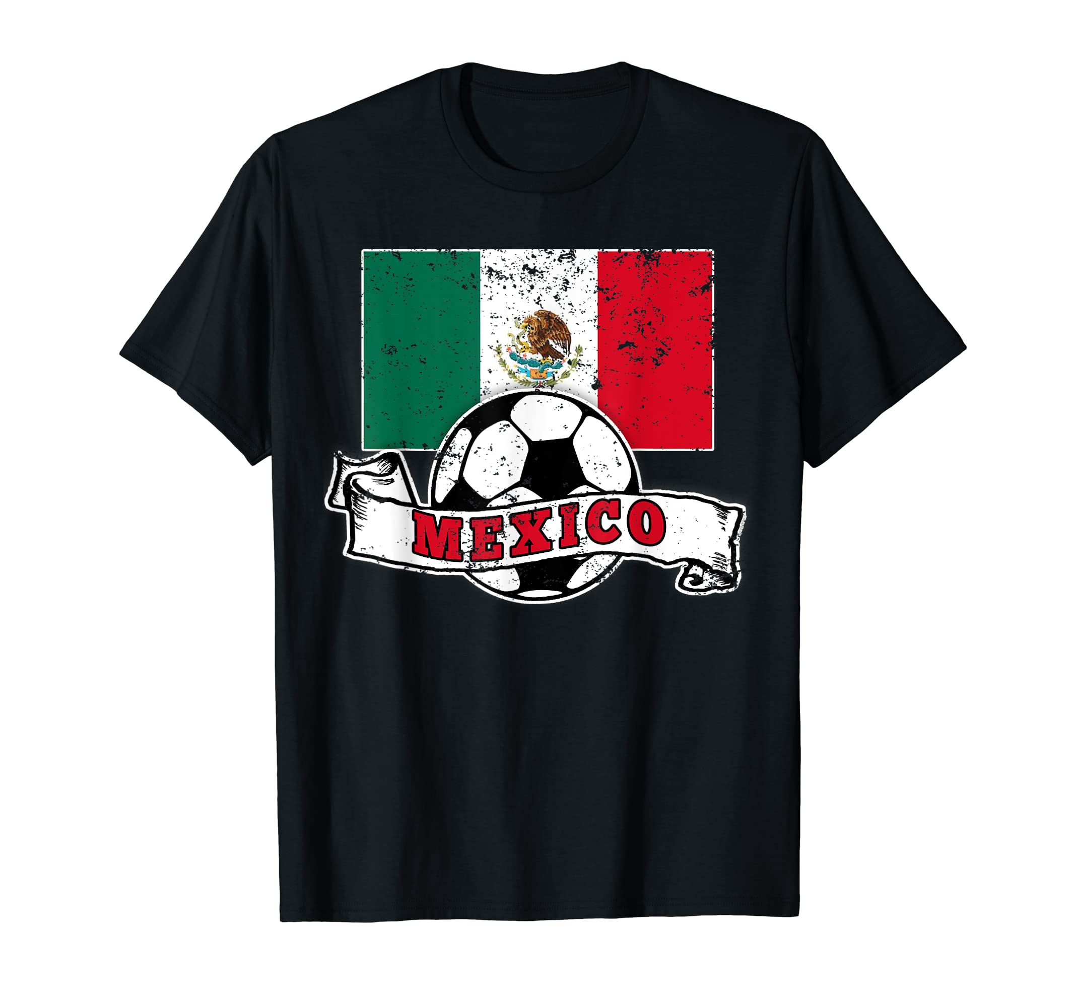 Mexico Soccer Ball And Flag Distressed T-Shirt - Unique Graphic Unisex - T-Shirt, Sweatshirt, Hoodie