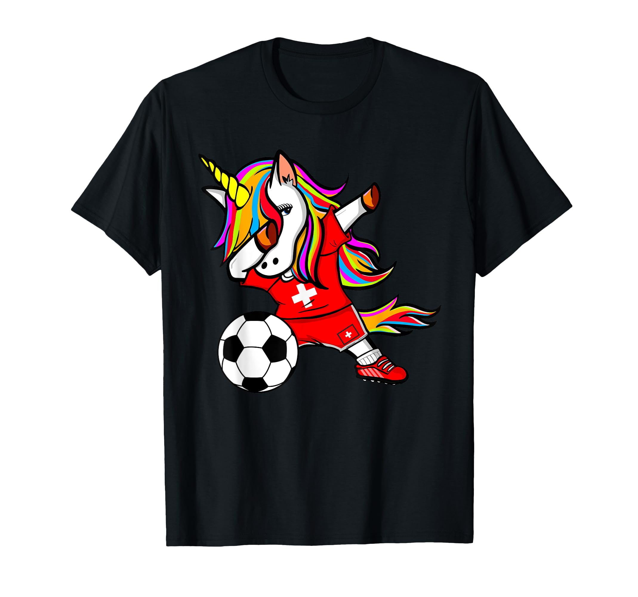 Dabbing Unicorn Switzerland Football T-Shirt - Minimalist Print Men Women - T-Shirt, Sweatshirt, Hoodie