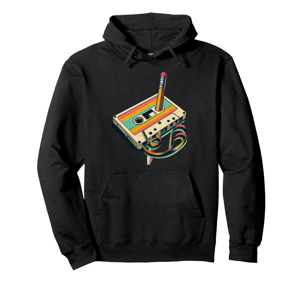Pencil Rewind Cassette Old School Music Hoodie - Graphic Print Unisex - T-Shirt, Sweatshirt, Hoodie