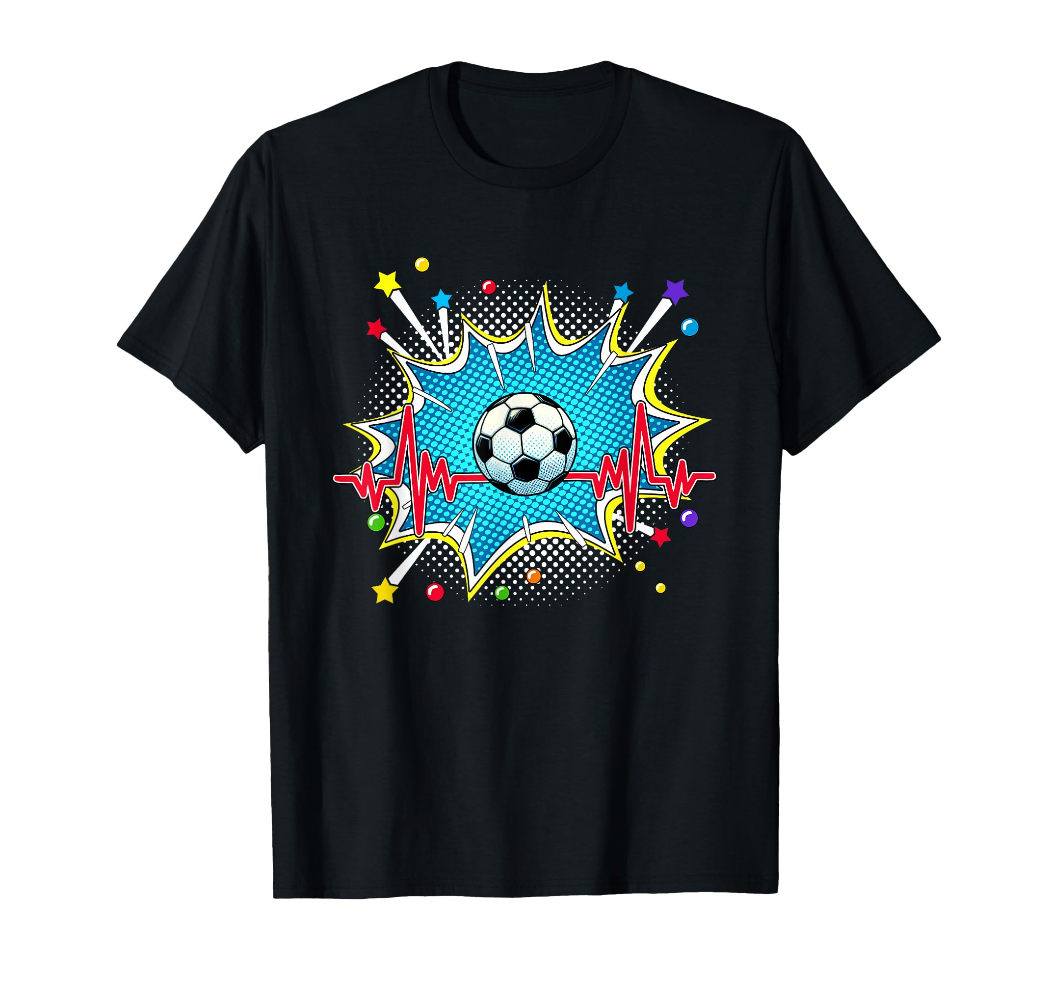 Soccer Pop Art Comic Heartbeat T-Shirt - Unique Graphic for Adults - T-Shirt, Sweatshirt, Hoodie