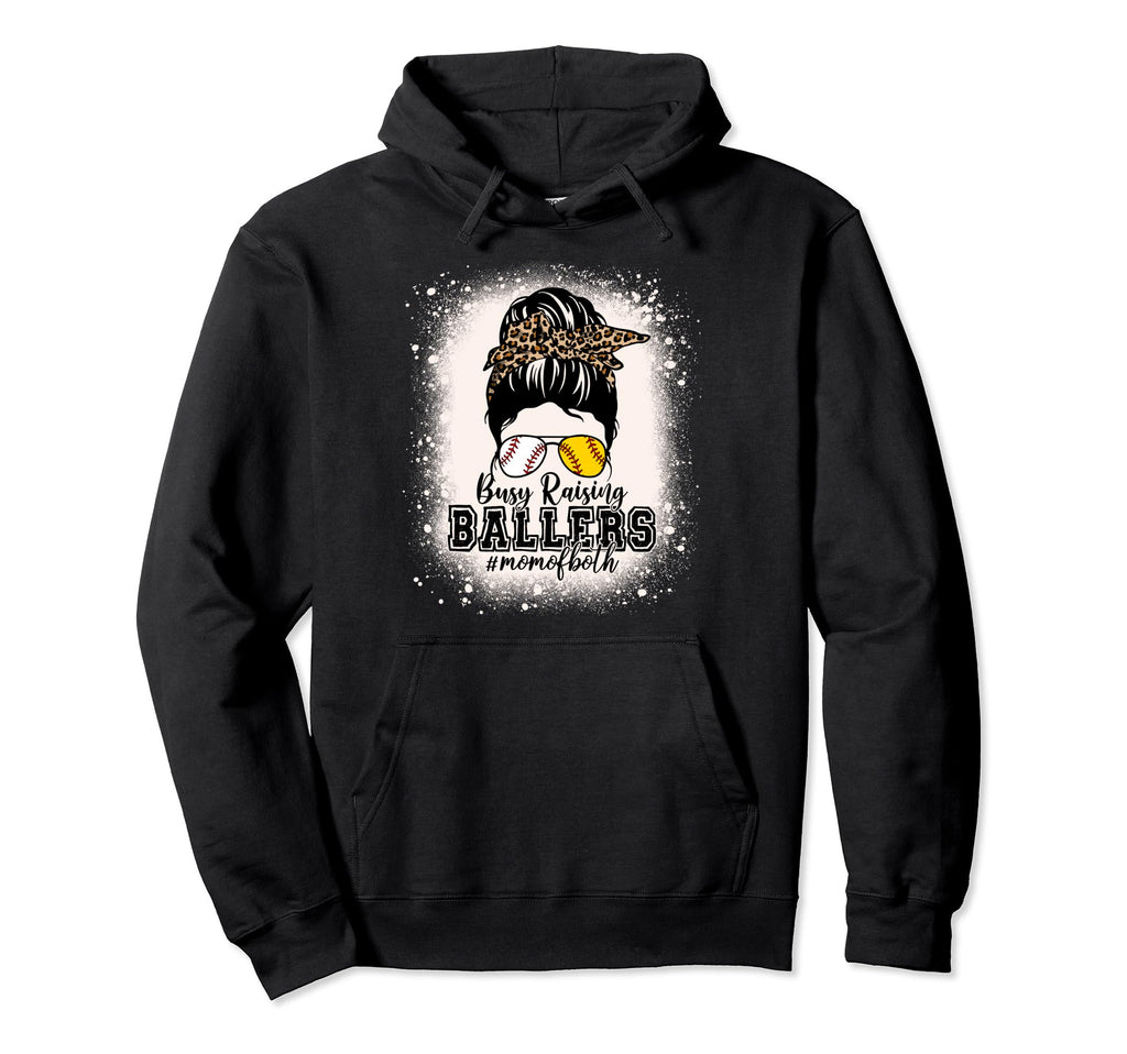 Messy Bun Mom Both Baseball Softball Hoodie - Novelty Apparel for Adults - T-Shirt, Sweatshirt, Hoodie