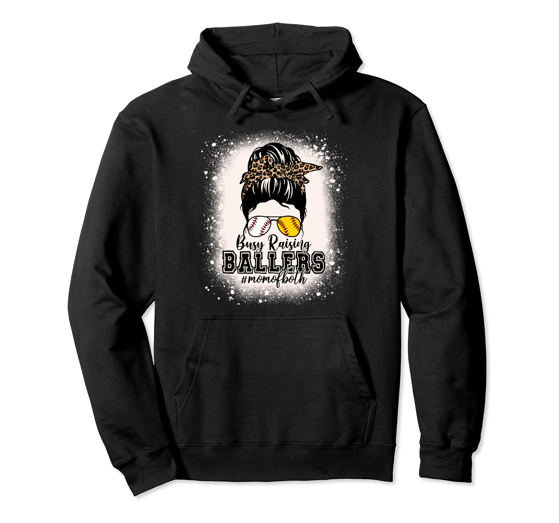 Messy Bun Mom Both Baseball Softball Hoodie - Novelty Apparel for Adults - T-Shirt, Sweatshirt, Hoodie