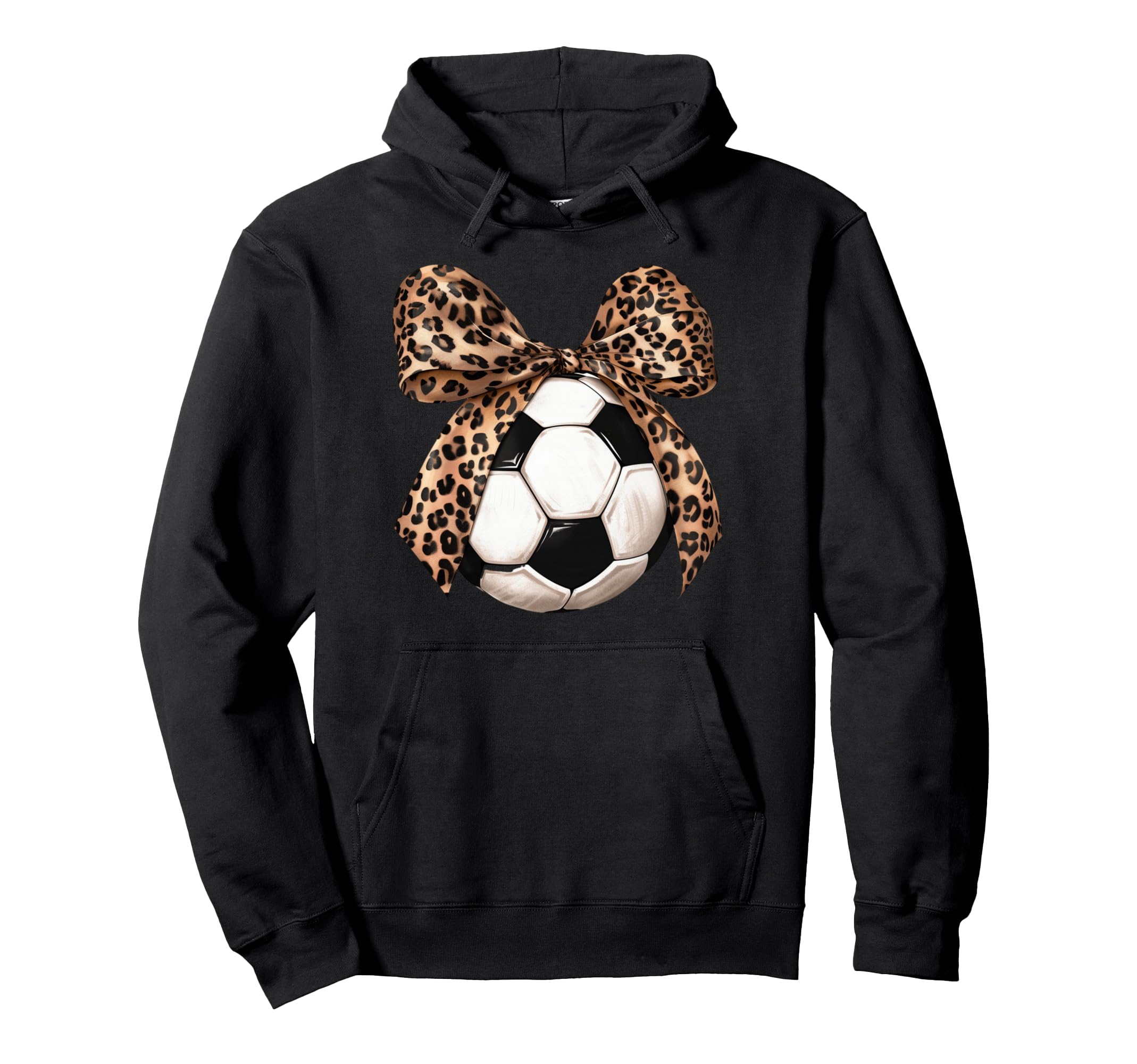 Soccer Coquette Bow Leopard Hoodie - Casual Everyday Wear Men Women - T-Shirt, Sweatshirt, Hoodie