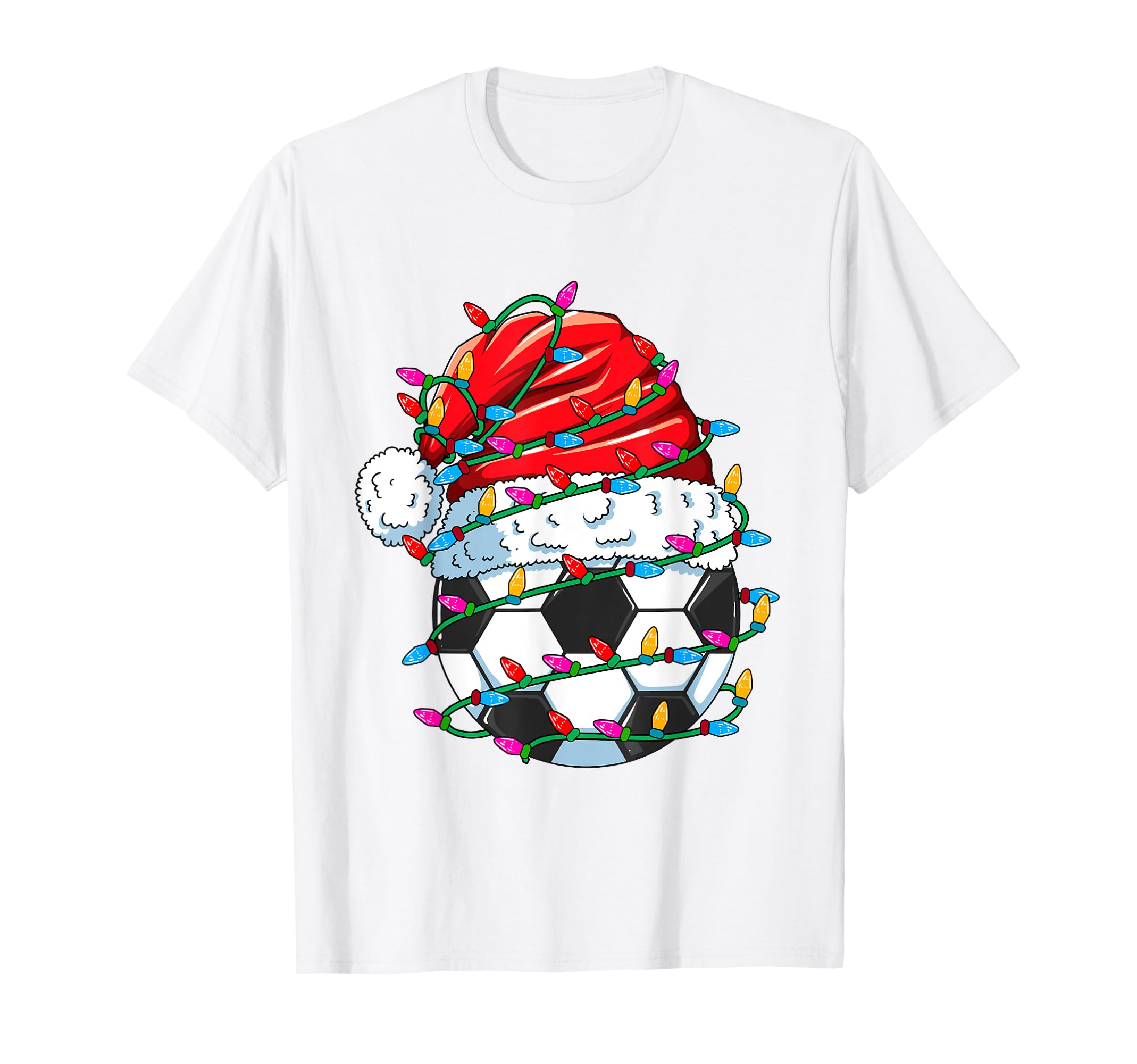 Santa Soccer Vibes Soccer Ball Lights T-Shirt - Custom Art Print Men Women - T-Shirt, Sweatshirt, Hoodie