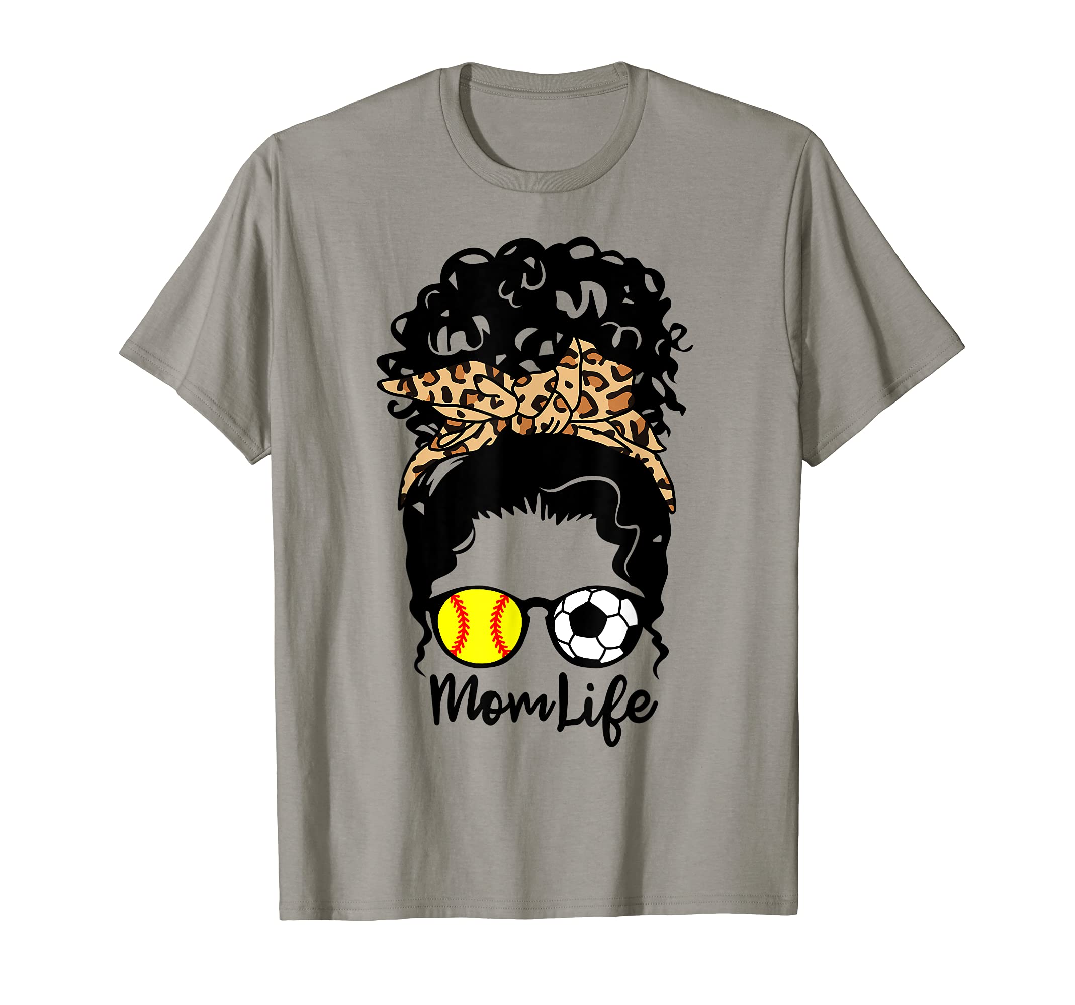Mom Life Messy Bun Curly Hair Softball T-Shirt - Trendy Graphic Men Women - T-Shirt, Sweatshirt, Hoodie