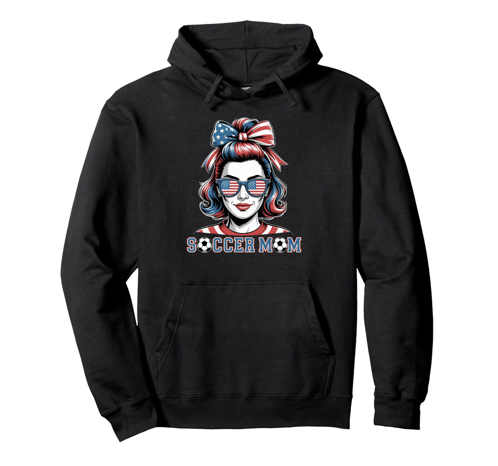Patriotic Soccer Mom American Flag Hoodie - Casual Everyday Wear Unisex - T-Shirt, Sweatshirt, Hoodie