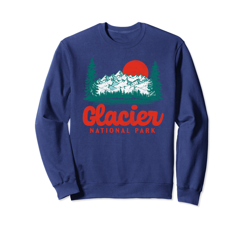 Glacier National Park 80S Mountain Sweatshirt - Unique Graphic Unisex - T-Shirt, Sweatshirt, Hoodie
