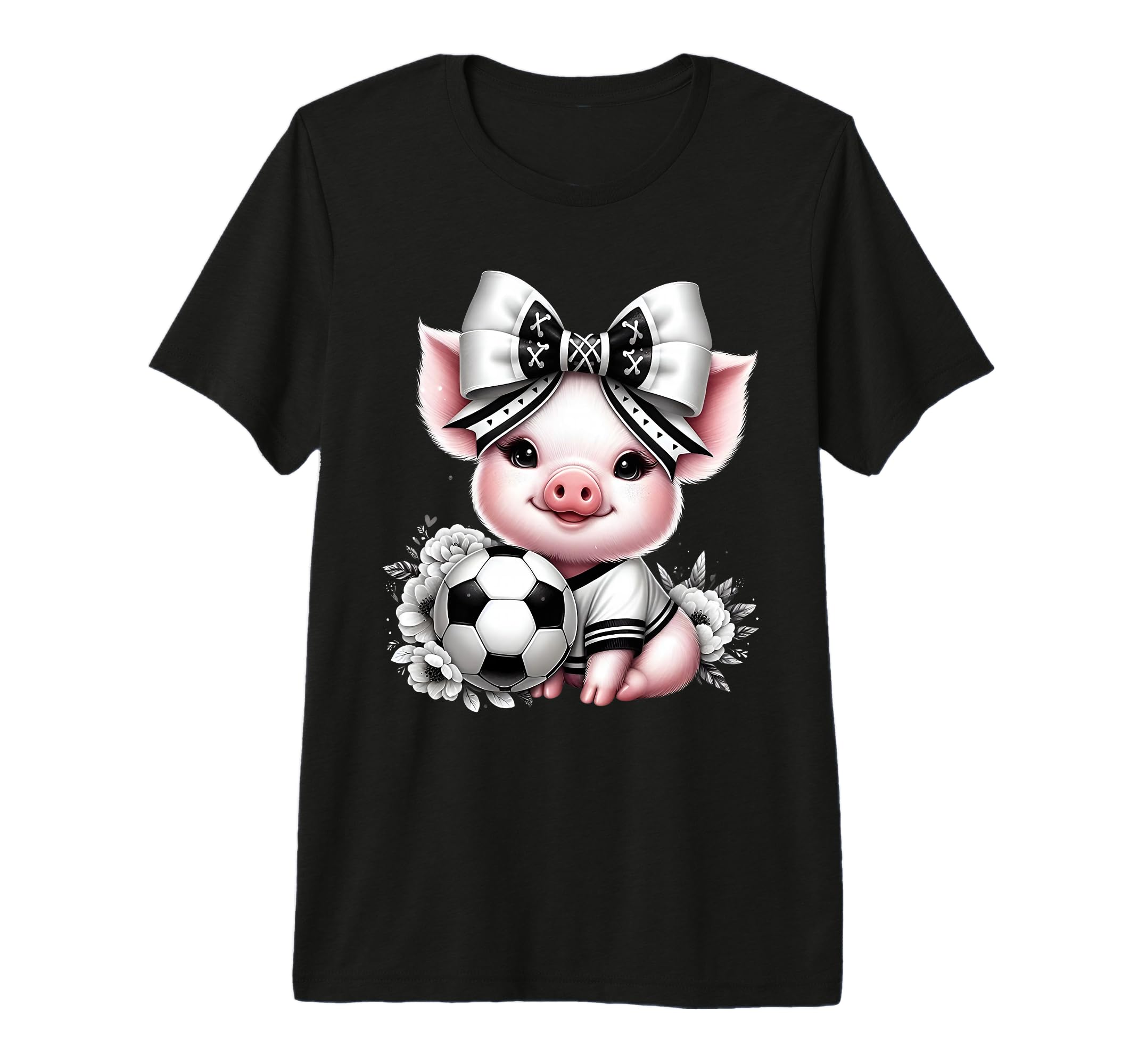 Pig Black White Soccer Coquette Bow T-Shirt - Custom Art Print Men Women - T-Shirt, Sweatshirt, Hoodie