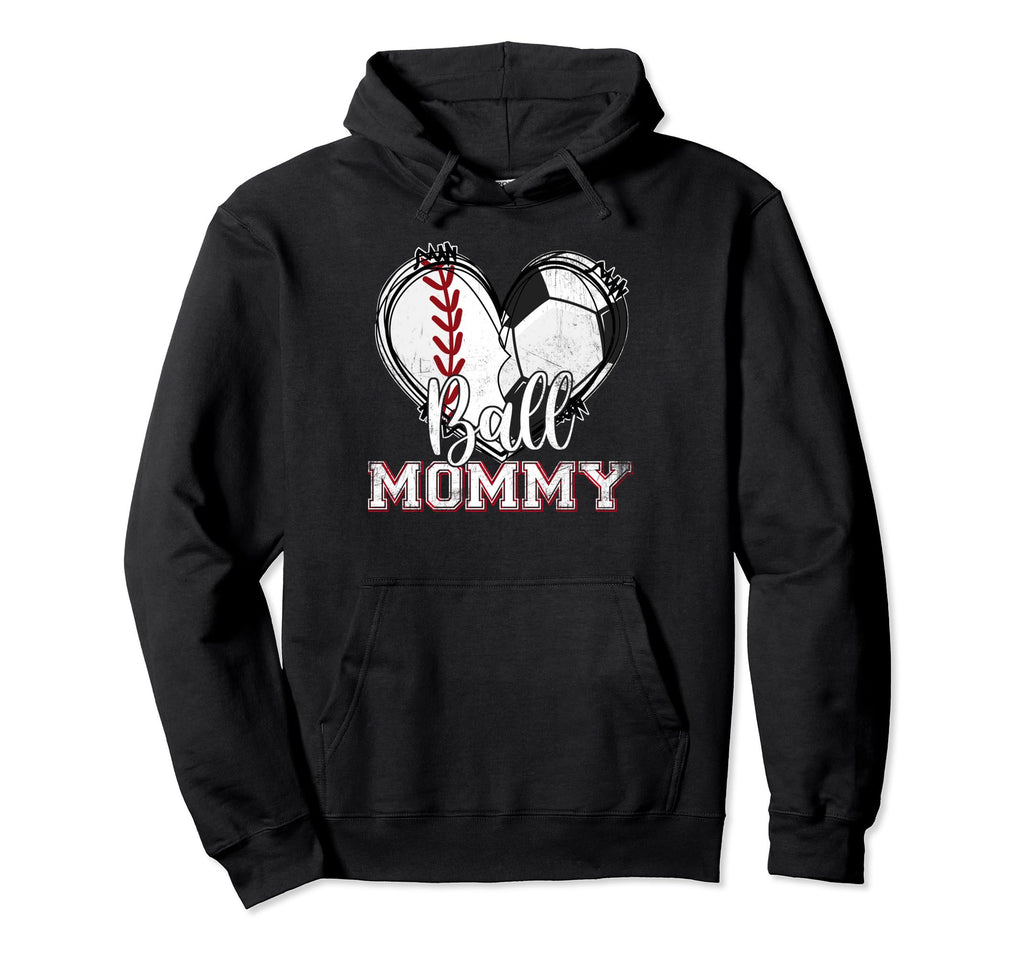 Ball Mommy Baseball Soccer Heart Mom Hoodie - Trendy Graphic Men Women - T-Shirt, Sweatshirt, Hoodie