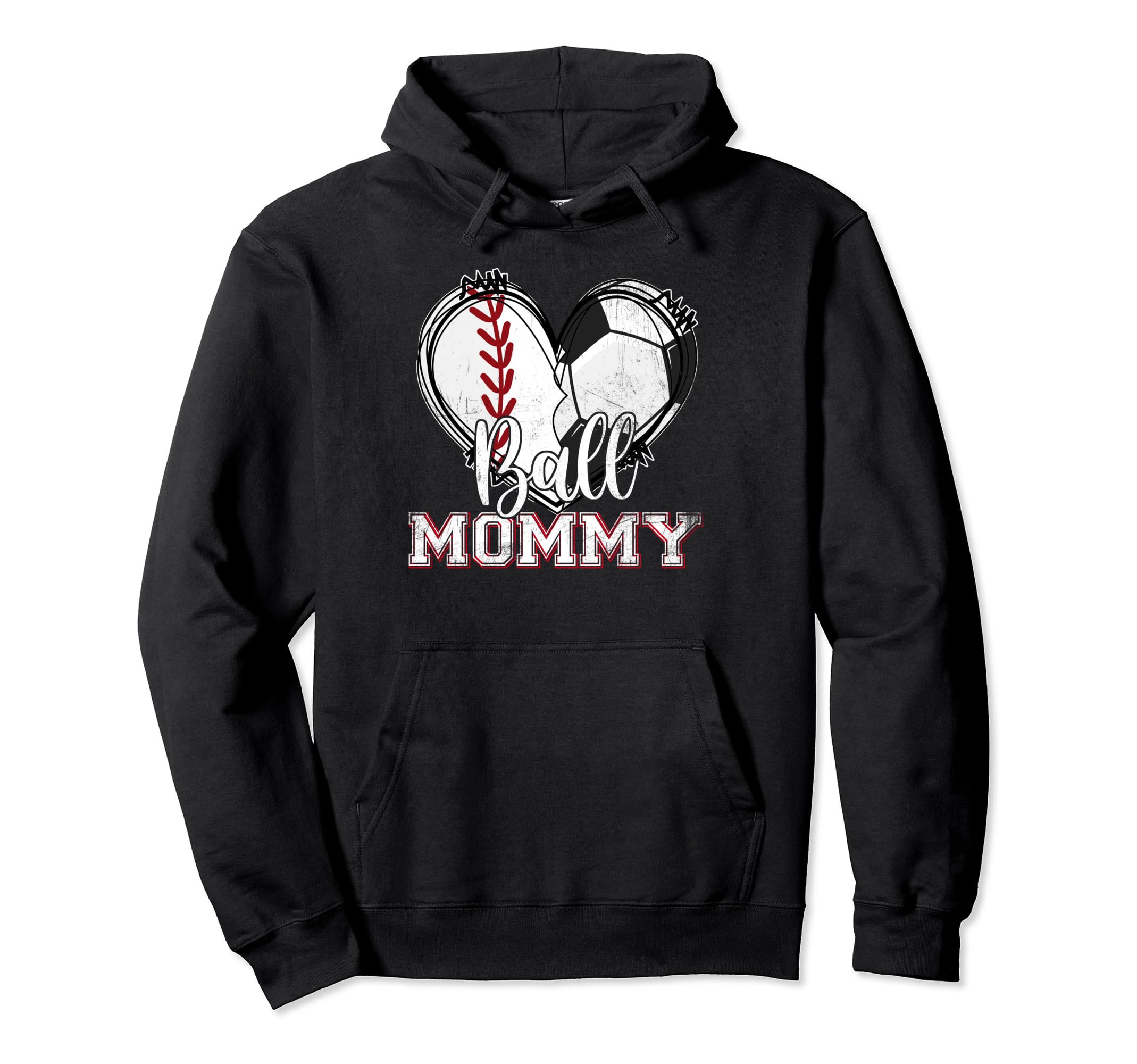 Ball Mommy Baseball Soccer Heart Mom Hoodie - Minimalist Print for Adults - T-Shirt, Sweatshirt, Hoodie