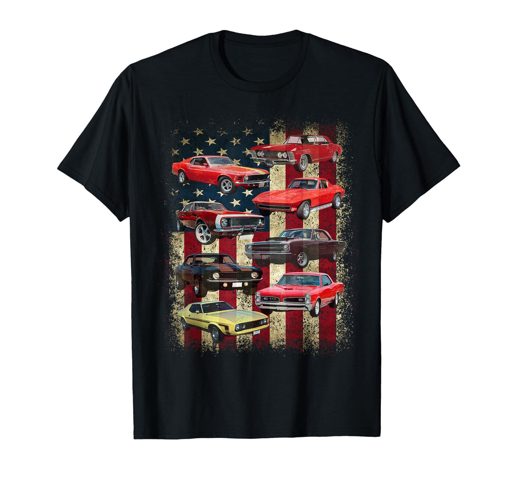 Muscle Car American Flag Patriotic T-Shirt - Trendy Graphic for Adults - T-Shirt, Sweatshirt, Hoodie