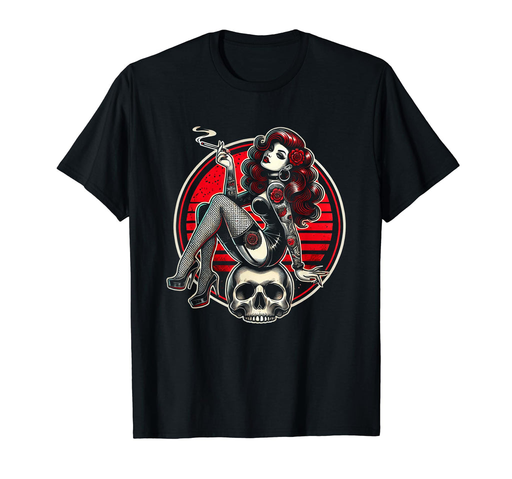 Tattoo Goth Pin Up Skull Horror T-Shirt - Casual Everyday Wear for Adults - T-Shirt, Sweatshirt, Hoodie