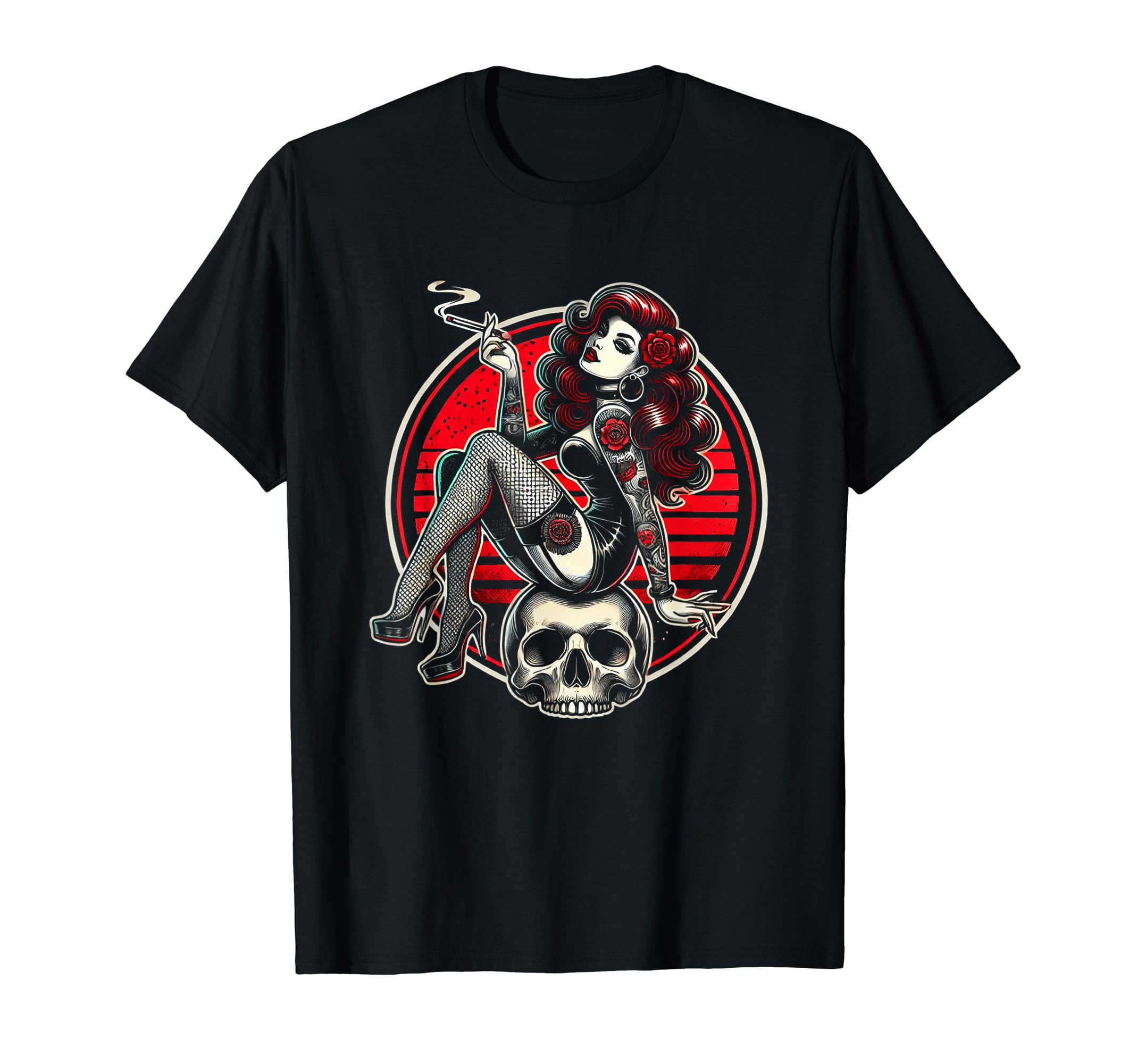 Tattoo Goth Pin Up Skull Horror T-Shirt - Casual Everyday Wear for Adults - T-Shirt, Sweatshirt, Hoodie