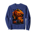 Happy Halloween Scary Pumpkin Sweatshirt - Custom Art Print Men Women - T-Shirt, Sweatshirt, Hoodie