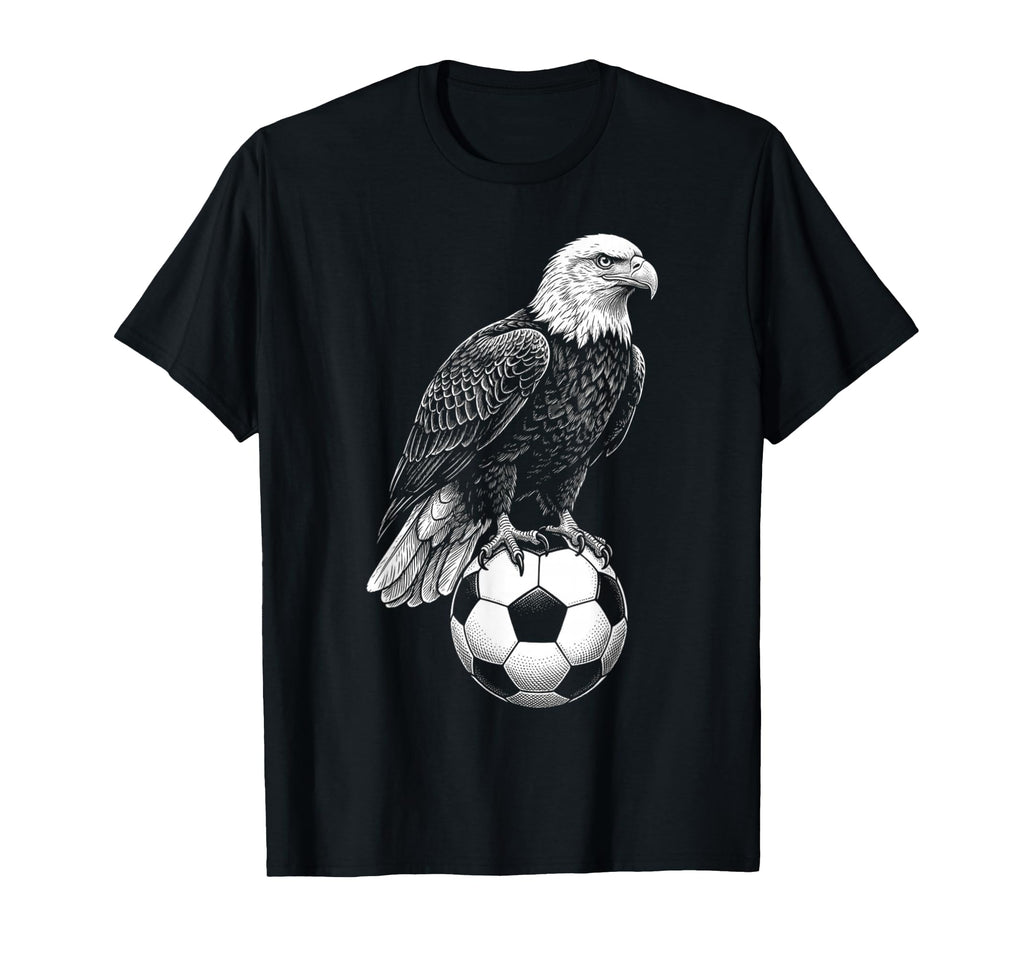 Black White Soccer Fan Bald Eagle Soccer T-Shirt - Graphic Print Unisex - T-Shirt, Sweatshirt, Hoodie