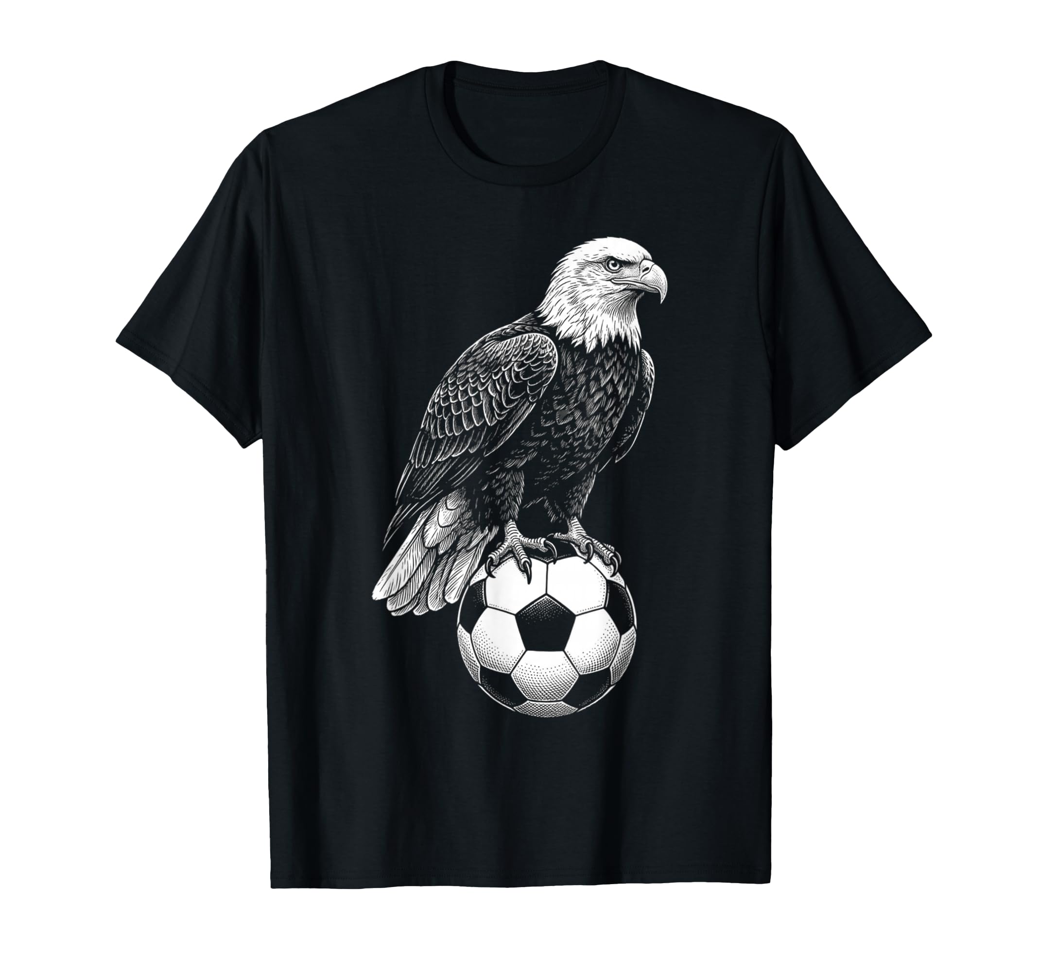 Black White Soccer Fan Bald Eagle Soccer T-Shirt - Graphic Print Unisex - T-Shirt, Sweatshirt, Hoodie