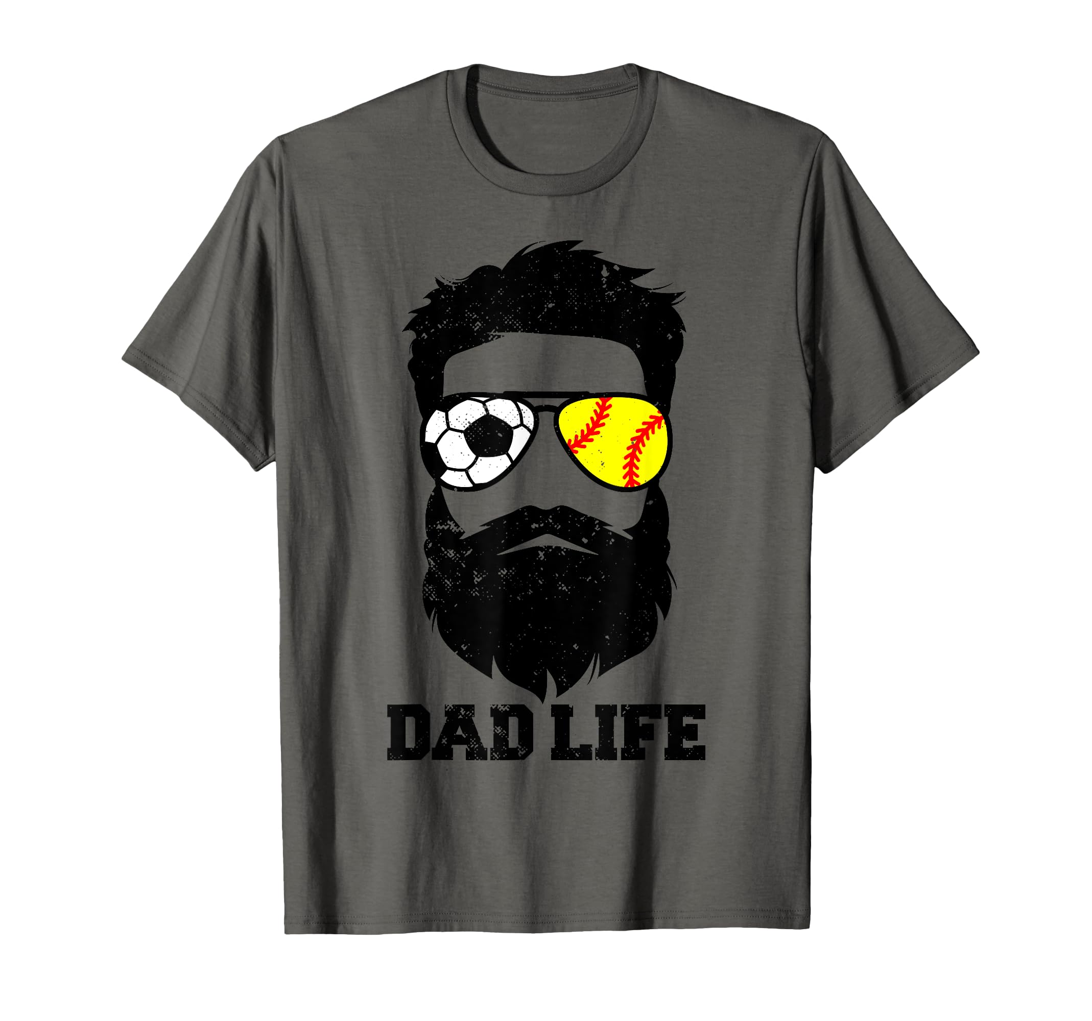 Soccer Softball Dad Messy Hair Beard T-Shirt - Minimalist Print Men Women - T-Shirt, Sweatshirt, Hoodie