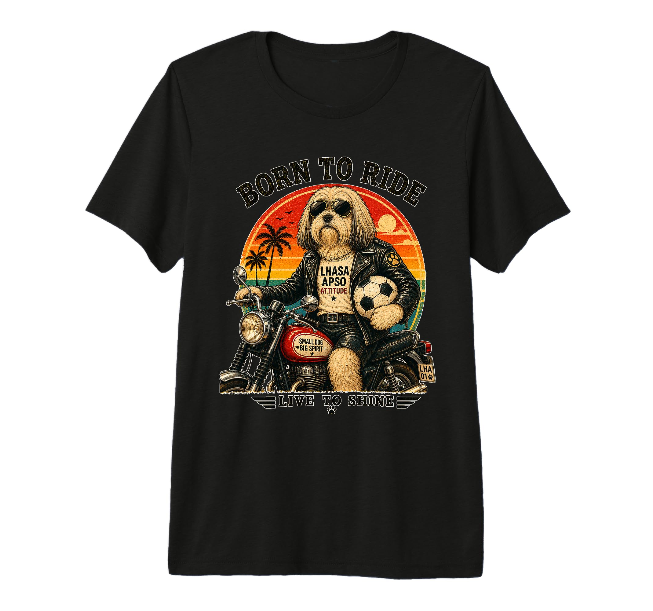 Lhasa Apso Motorbike Love Footbal T-Shirt - Fun Novelty Design for Adults - T-Shirt, Sweatshirt, Hoodie