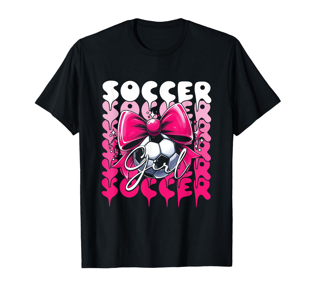 Groovy Soccer Coquette Bow Dripping Sport T-Shirt - Graphic Print Unisex - T-Shirt, Sweatshirt, Hoodie