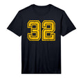 Number 32 Distressed Yellow Varsity Number T-Shirt - Trendy Graphic Unisex - T-Shirt, Sweatshirt, Hoodie