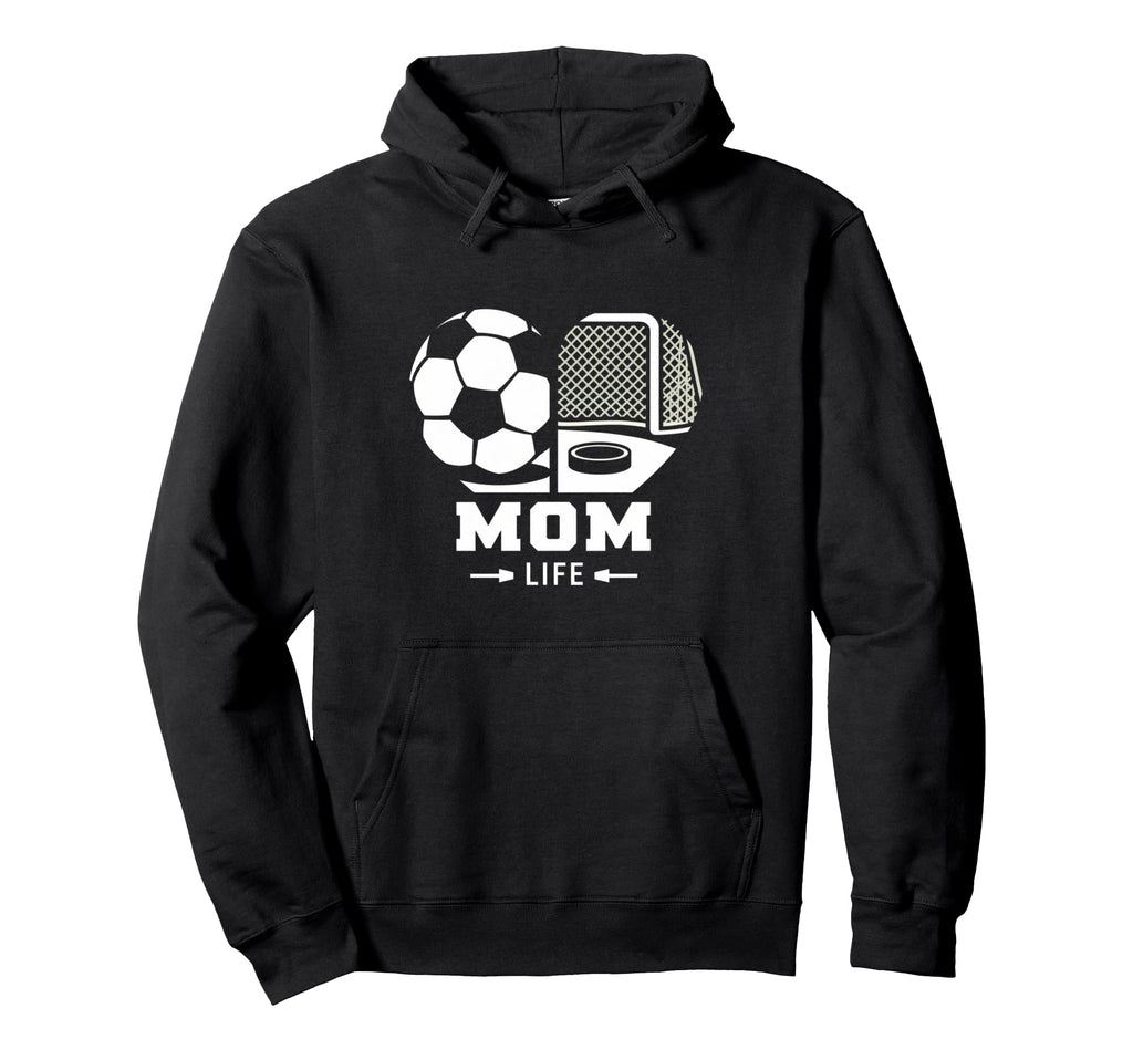 Mom Life Heart Funny Soccer Hockey Mom Hoodie - Minimalist Print for Adults - T-Shirt, Sweatshirt, Hoodie